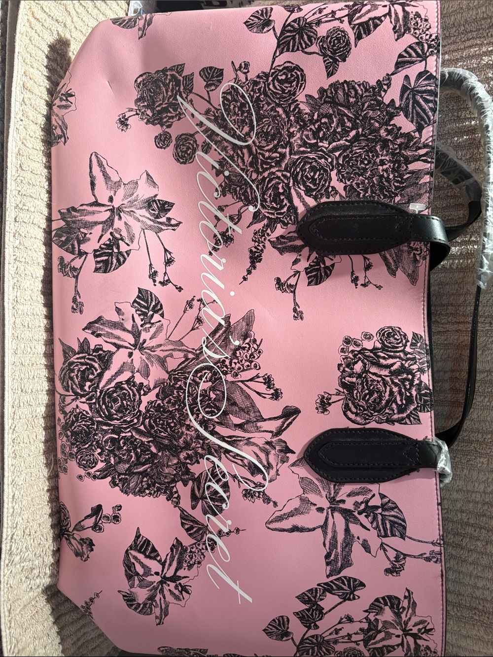 Victoria's Secret Pink Floral Tote with Black Accents